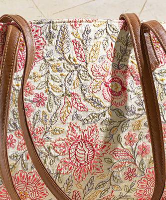Multi color ivy floral embroidered tote bag 5