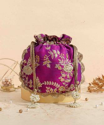 Purple purple embroidered scallop potli bag 1