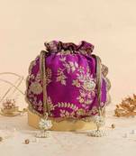 Purple purple embroidered scallop potli bag