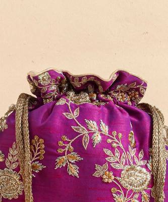 Purple purple embroidered scallop potli bag 2
