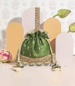 Mehandi green tari silk potli bag