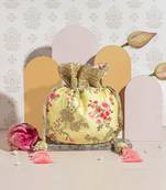 Pastel yellow reet floral embroidered potli bag