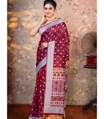 Magenta banarasi soft silk saree silver jaquard border with running blouse piece