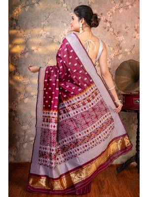 Magenta banarasi soft silk saree silver jaquard border with running blouse piece 3