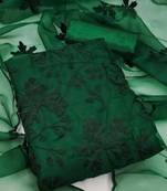 Women's Dark Green Organza Silk Floral Printed Suit Dress Material With Organza Dupatta