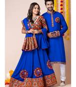 Blue navratri/garba matching combo couple outfit kurta pajama with semi-stitched lehenga choli
