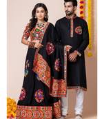 Black navratri/garba matching combo couple outfit kurta pajama with semi-stitched lehenga choli