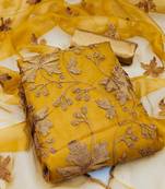 Yellow Organza Silk Floral Embroidered Suit Dress Material - Unstitched