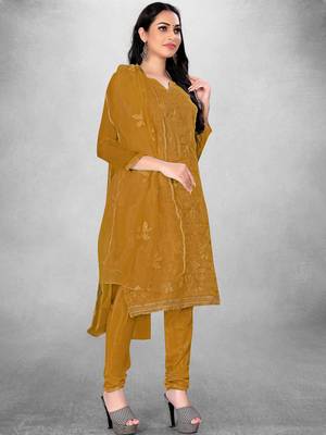Yellow Organza Silk Floral Embroidered Suit Dress Material - Unstitched 4