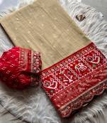 Chiku Colour Designer Ikkat Pallu Saree With Embroidered Sequence Border & Foil Butties Blouse