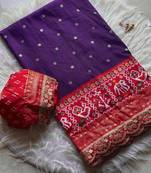 Purple Colour Designer Ikkat Pallu Saree With Embroidered Sequence Border & Foil Butties Blouse