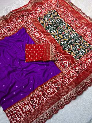 Purple Colour Designer Ikkat Pallu Saree With Embroidered Sequence Border & Foil Butties Blouse 2