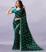 Blue Adah Georegtte Floral All over Printed Lace Border Saree With Banglori Blouse