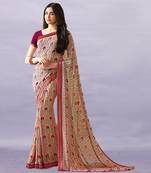 Marron Adah Georegtte Floral All over Printed Lace Border Saree With Banglori Blouse