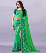 Green Adah Georegtte Floral Border All over Printed Lace Border Saree With Banglori Blouse