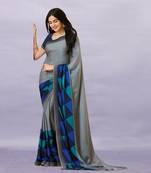 Grey Adah Georegtte Geomatric Border All over Printed Lace Border Saree With Banglori Blouse