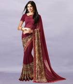 Maroon Adah Georegtte Geomatric Border All over Printed Lace Border Saree With Banglori Blouse