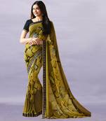 Mahendi Adah Georegtte Geomatric Border All over Printed Lace Border Saree With Banglori Blouse