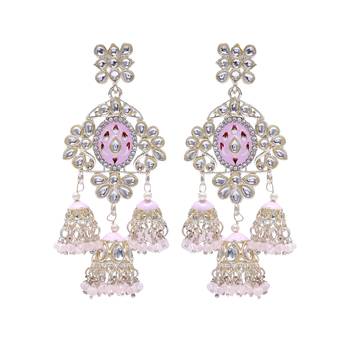   Long earrings with meenakari design and hanging pearls, traditional earrings 2