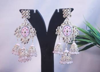   Long earrings with meenakari design and hanging pearls, traditional earrings 1