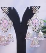   Long earrings with meenakari design and hanging pearls, traditional earrings