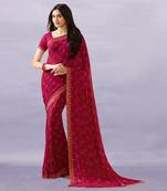 Pink Adah Georegtte Geomatric Border All over Printed Lace Border Saree With Banglori Blouse