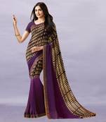Purple Adah Georegtte Geomatric Border All over Printed Lace Border Saree With Banglori Blouse