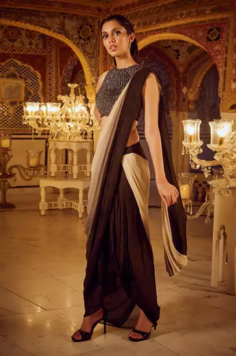Black shimmer cowl skirt saree