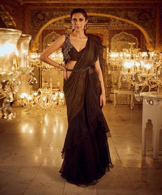 Black ruffle saree 1