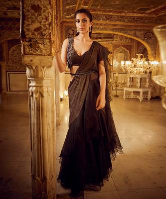 Black ruffle saree 2