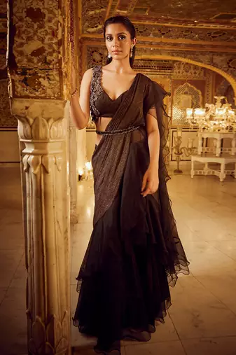 Black ruffle saree
