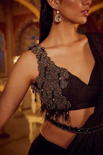 Black ruffle saree