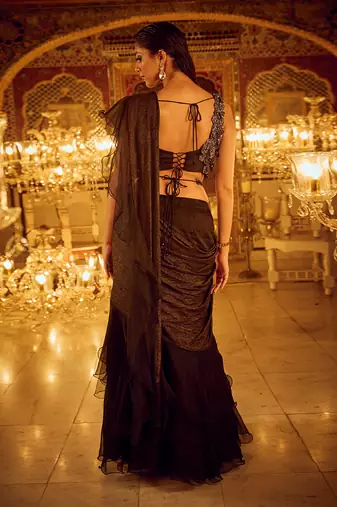 Black ruffle saree