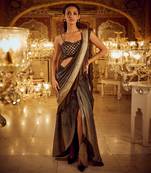 Black shimmer slit saree