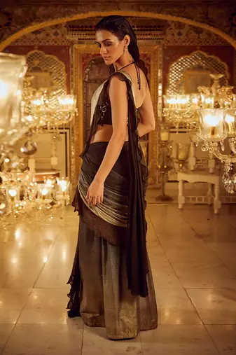 Black shimmer slit saree