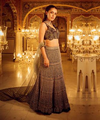 Black and Ombre silk organza embroidery Lehenga Set 2