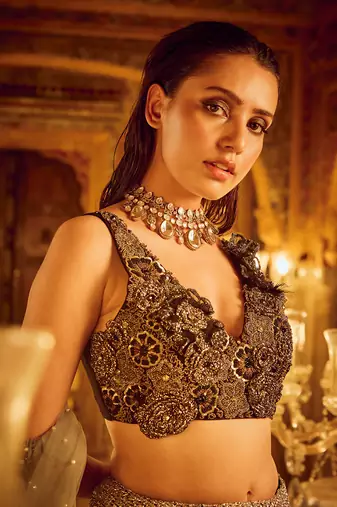 Black and Ombre silk organza embroidery Lehenga Set