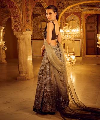 Black and Ombre silk organza embroidery Lehenga Set 4
