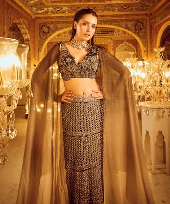 Black and Ombre silk organza embroidery Lehenga Set 1