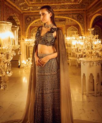 Black and Ombre silk organza embroidery Lehenga Set 2