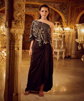 Black asymmetrical top with skirt 1