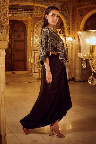 Black asymmetrical top with skirt