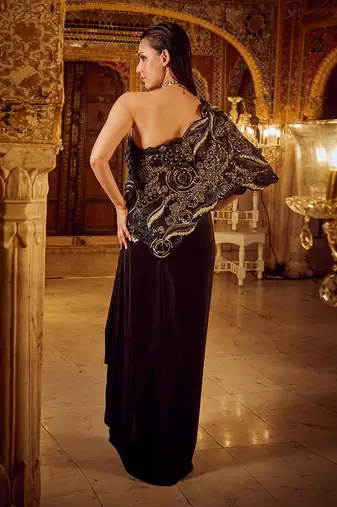 Black asymmetrical top with skirt