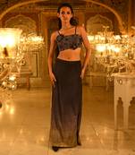 Black and ombre big flower top with skirt