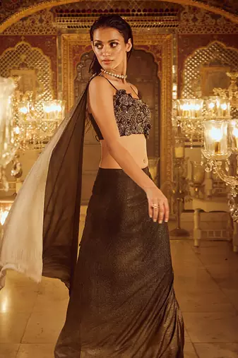Black and ombre big flower top with skirt