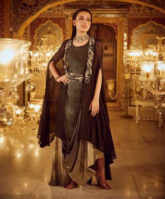 Black and cowl dress with cape 1