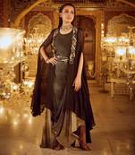 Black and cowl dress with cape