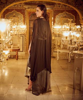 Black and cowl dress with cape 4