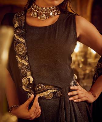 Black and cowl dress with cape 5