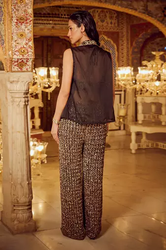 Black mesh bralette pant with blazer